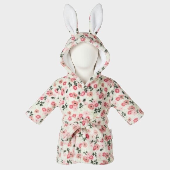 Modern Baby Bathrobe Infant 0-9 Months Floral Pink Plush Hooded NWT - Picture 2 of 13